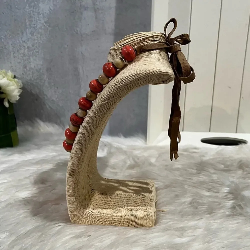 NEW Sundance Vintage Bohemian Glazed Stone Suede Coral Sunset Statement Necklace